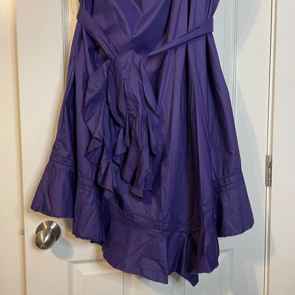 Zac Posen purple sleeveless lightweight drape dress w/ ruffled belt sash sz 8 - Picture 12 of 16